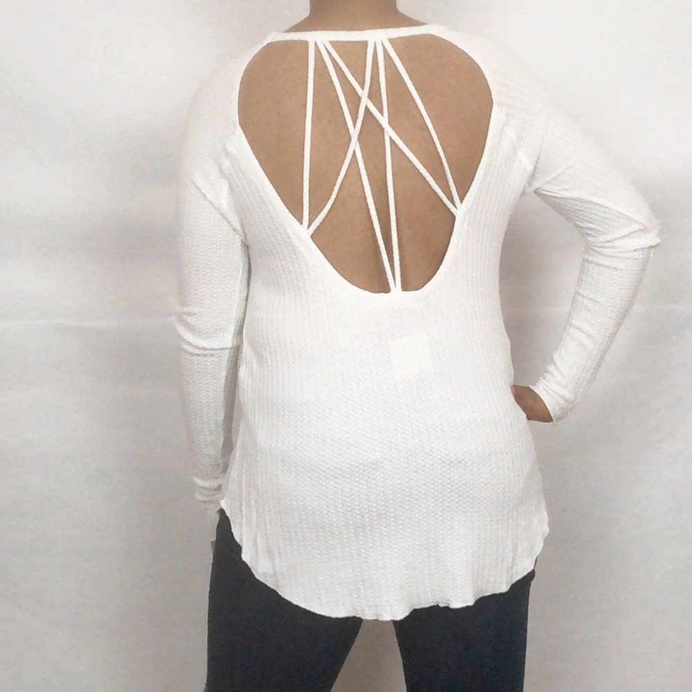 NWT Chaser Waffle Knit strap back long sleeve thermal ivory‎ white